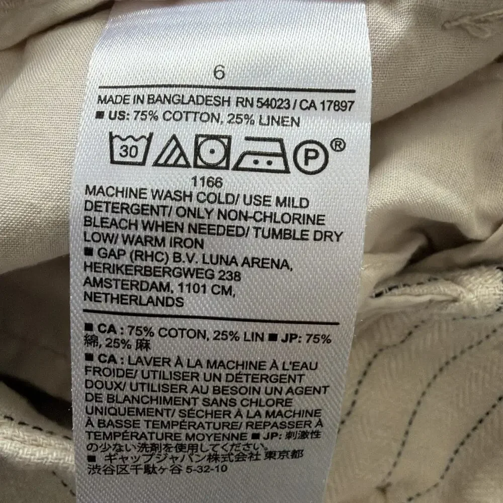 Banana Republic Factory Linen-Blend Pants Women 6 Beige Striped Pleated Academia